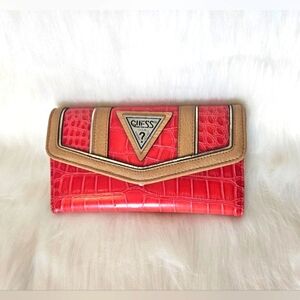 Guess Jeans Vintage Y2K Leopard Fuschia Faux Alligator Wallet Set